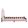 thumbnail image 4 of Full Size PU Leather Upholstered Princess Bed, Platform Bed Frame with Unicorn Shape Headboard and Footboard for Kids, Low Full Bed Frame for Girls, Teens, Adult, 4 of 8