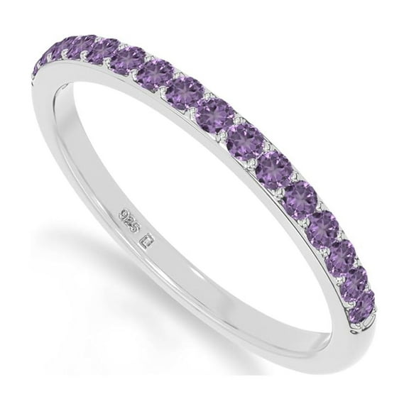 925 Sterling Silver Round 0.4 Ctw Purple Amethyst Gemstone Eternity Women Thanksgiving Ring