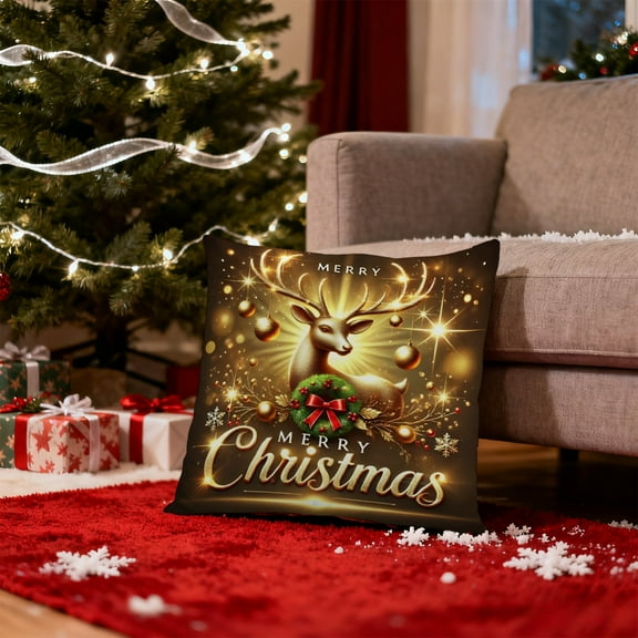 Seyotauo 18x18 inch Christmas Throw Pillow Covers, Snowman Santa Reindeer Vintage Christmas Pillow Cover Pillowcase Xmas Holiday Decorative Pillow case for Home Sofa Couch Living Room Decor