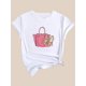 thumbnail image 3 of Elegante camiseta informal de manga corta con cuello redondo y estampado de bolso y tacones altos en rosa brillante para mujer, mezcla de algodón y elastano, lavable a máquina, ideal para deportes de, 3 of 9