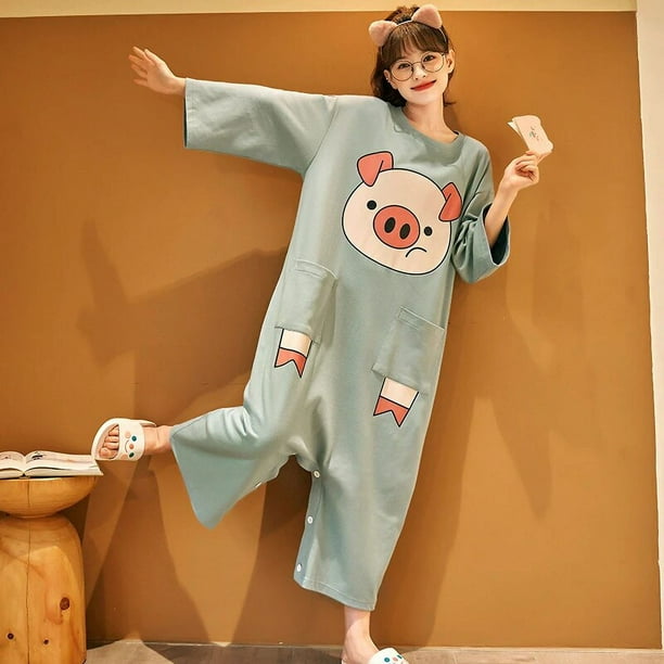 Pijama de manga larga para mujer ropa de dormir monos de Anime monos de dibujos animados coreanos de vaca ropa de ocio Verano Walmart en linea