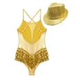thumbnail image 6 of TiaoBug Womens Shiny Sequin Tassel Leotard Fringe Bodysuit Ballroom Latin Jazz Costumes with Hat Gold L, 6 of 7