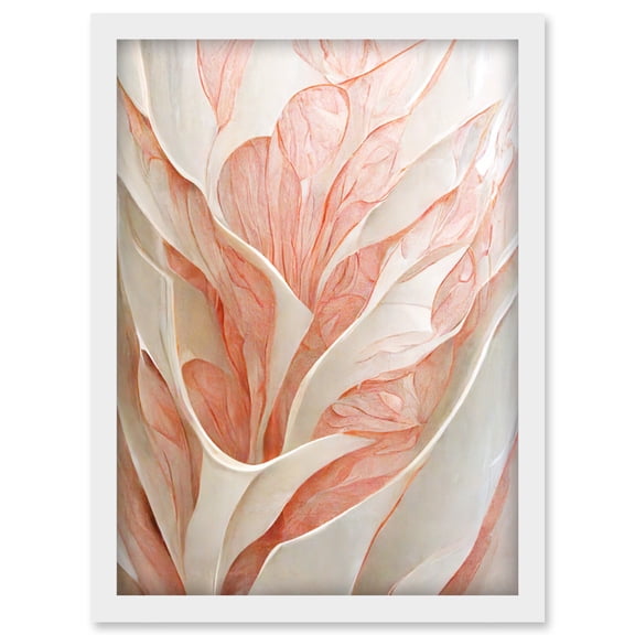Floral Blush Pink And Cream Linework Petal Detail Illustration Artwork Framed Wall Art Print A4