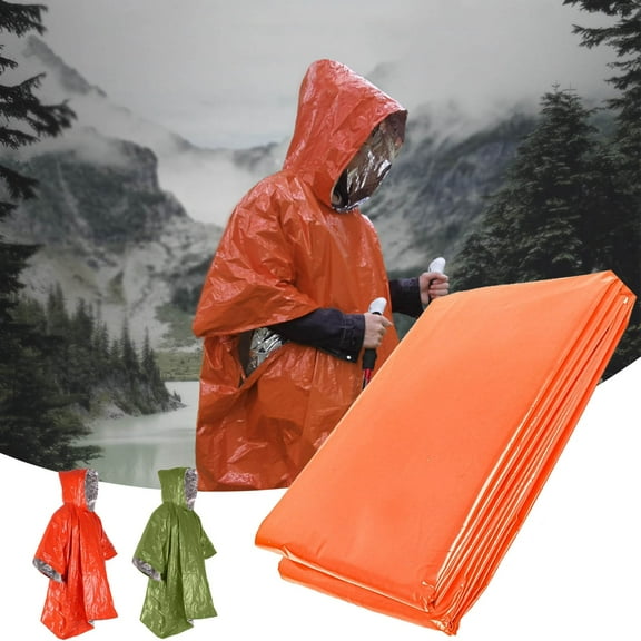 Nsxcdh Emergency Rain Poncho Pe Aluminum Film Warmth Windproof 39.37x51.18in,Lightweight Compact with Storage Bag,Heavy Duty Waterproof Coating,For Backpacking Camping Hiking,Outdoor Gear