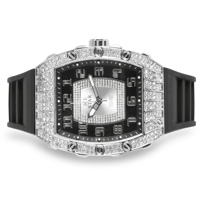 Men's 41mm Iced Watch with Shimmering Simulated Crystals