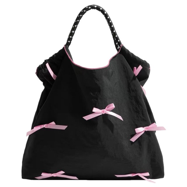 Otoño E Invierno Dulce Y Cuidadoso Lazo Femenino Suave Rosa Lindo Caballo Fantasma Bolso Hombro Bolso Ballet (04)