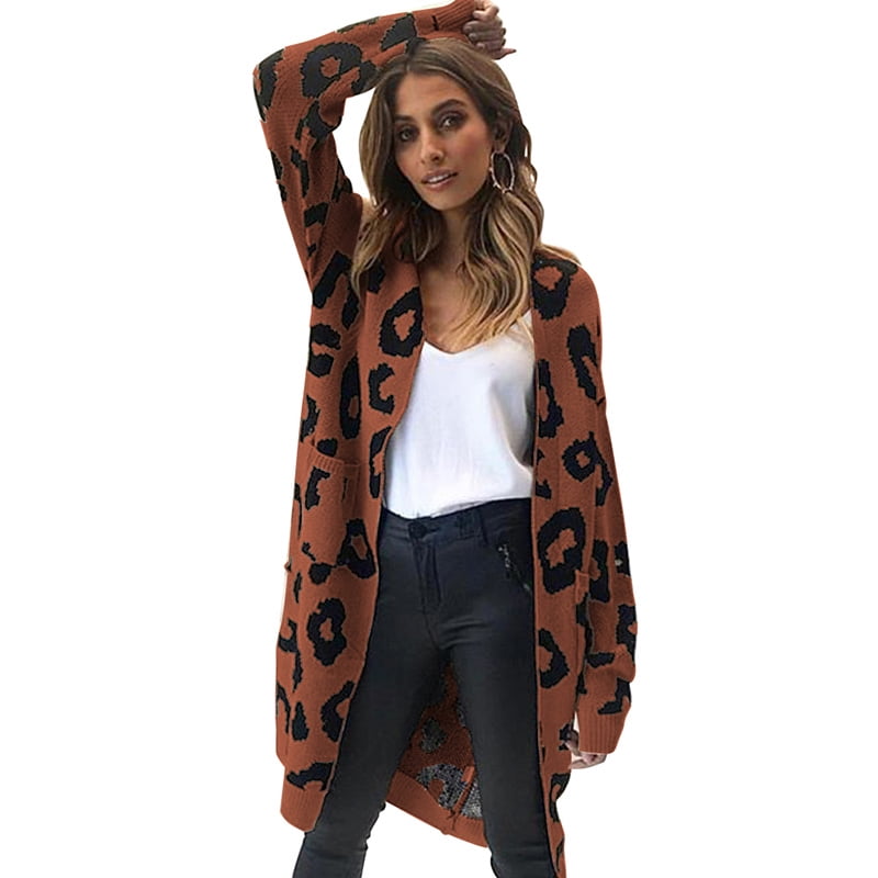 womens long animal print cardigan