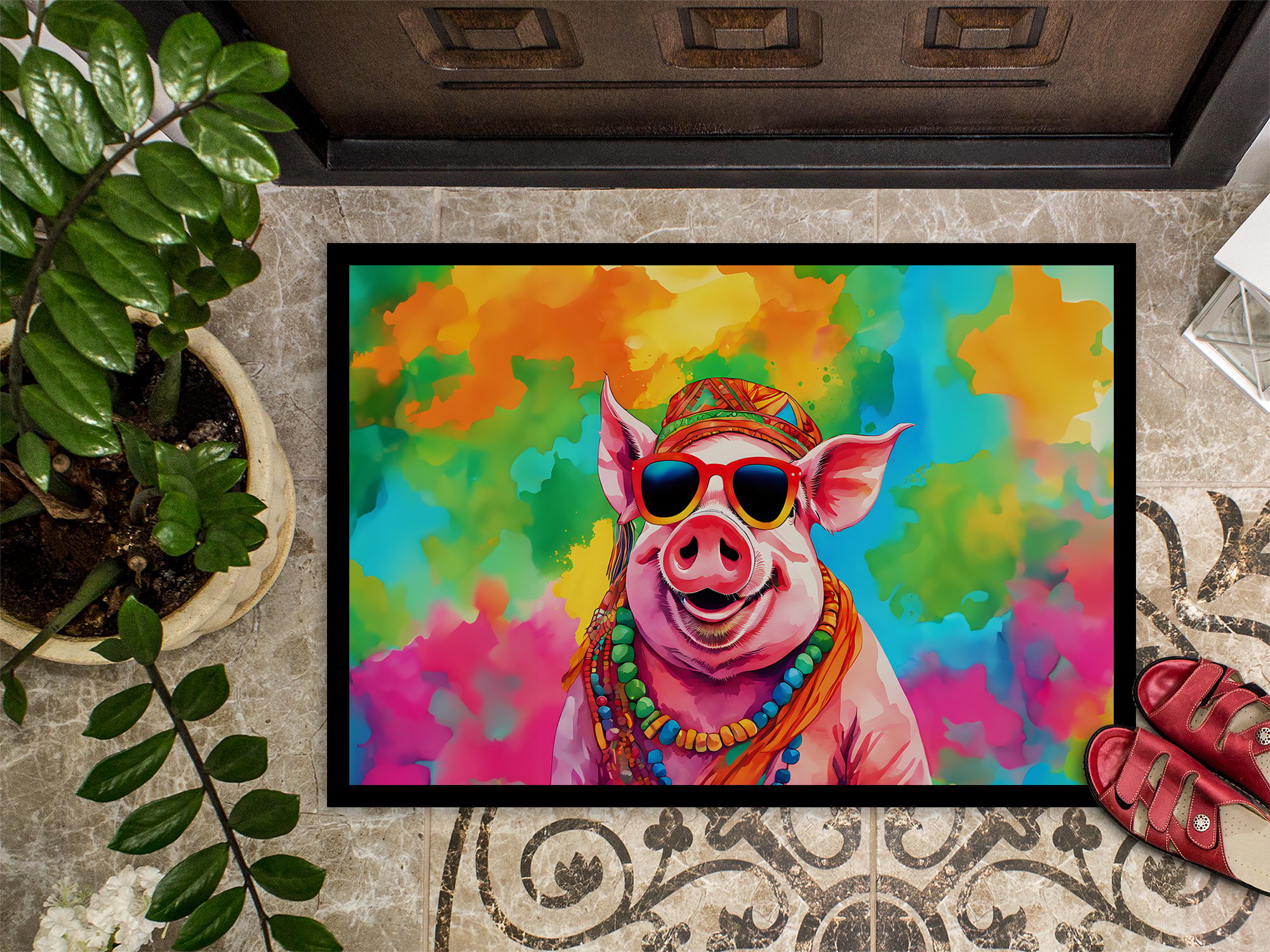 thumbnail image 3 of Carolines Treasures DAC4027JMAT 24 x 36 in. Unisex Hippie Animal Pig Doormat, 3 of 5