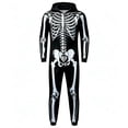 thumbnail image 2 of Krdevn Kids Halloween Skeleton Costume Onesie Boys Girls Bone Print Side Stripe Hooded Jumpsuit Zip Up One Piece Pajamas 5-6 Years,Black, 2 of 5