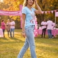 thumbnail image 3 of Domzest Womens V Neck T Shirt Breast Cancer Awareness Survivor Never Give Up Pink Ribbon Graphic Tee Casual Short Sleeve Tops Blue XXL, 3 of 6