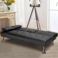 thumbnail image 5 of Giantex Modern Faux Leather Adjustable Metal Legs Futon Sofa Bed with 2 Cup Holders, Black, 5 of 7