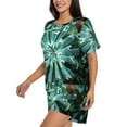 thumbnail image 2 of Haiem Teal Cactus Pattern Pajama Set for Women 2 Piece Lounge Set Short Sleeve Tops and Shorts Soft Sleepwear-Large, 2 of 7