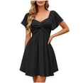 thumbnail image 2 of Dresses for Women Plus Size Ndbuld Women Spring Summer Short Sleeve High Waist Ruffle Back Bow Vacation A Line Dress Black L, 2 of 6