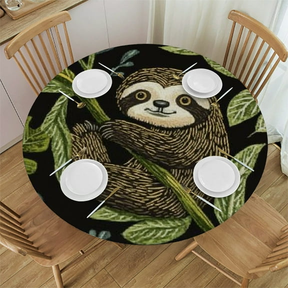 BCIIG Sloth Jungle Illustration Round Tablecloth Stain-Resistant Washable Indoor Outdoor Restaurant Wedding Party Home Decor 31"-35