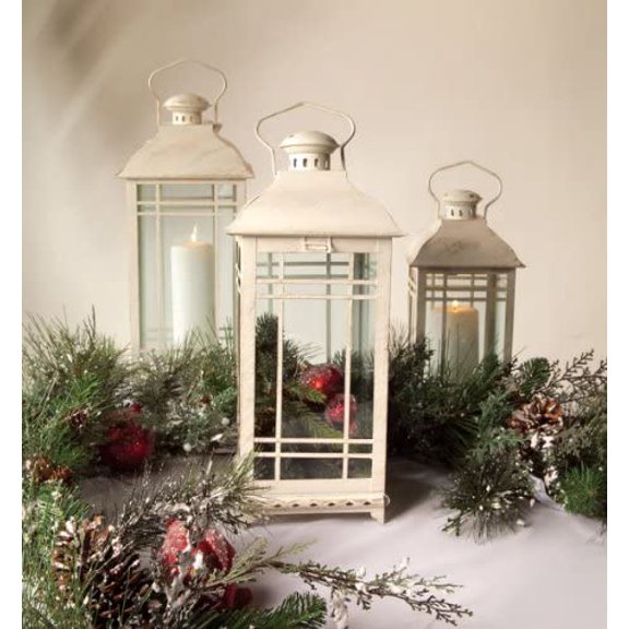 Melrose Set of 3 White Mission Style Pillar Candle Lanterns 20"