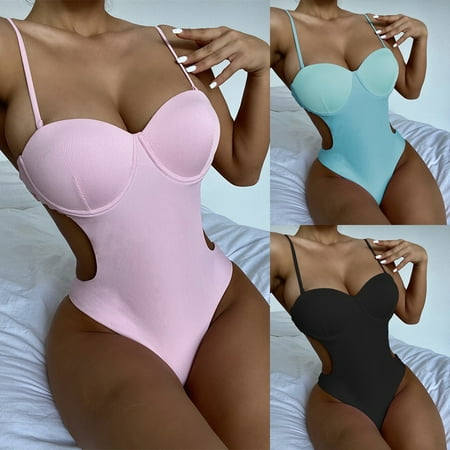 Pink Season Bikini Swimsuit Solid Color Backless High Cut Quick Dry Non-Fading Dress Up Polyester Women Sexy One-piece Bikini Bathing Suit for Lady
