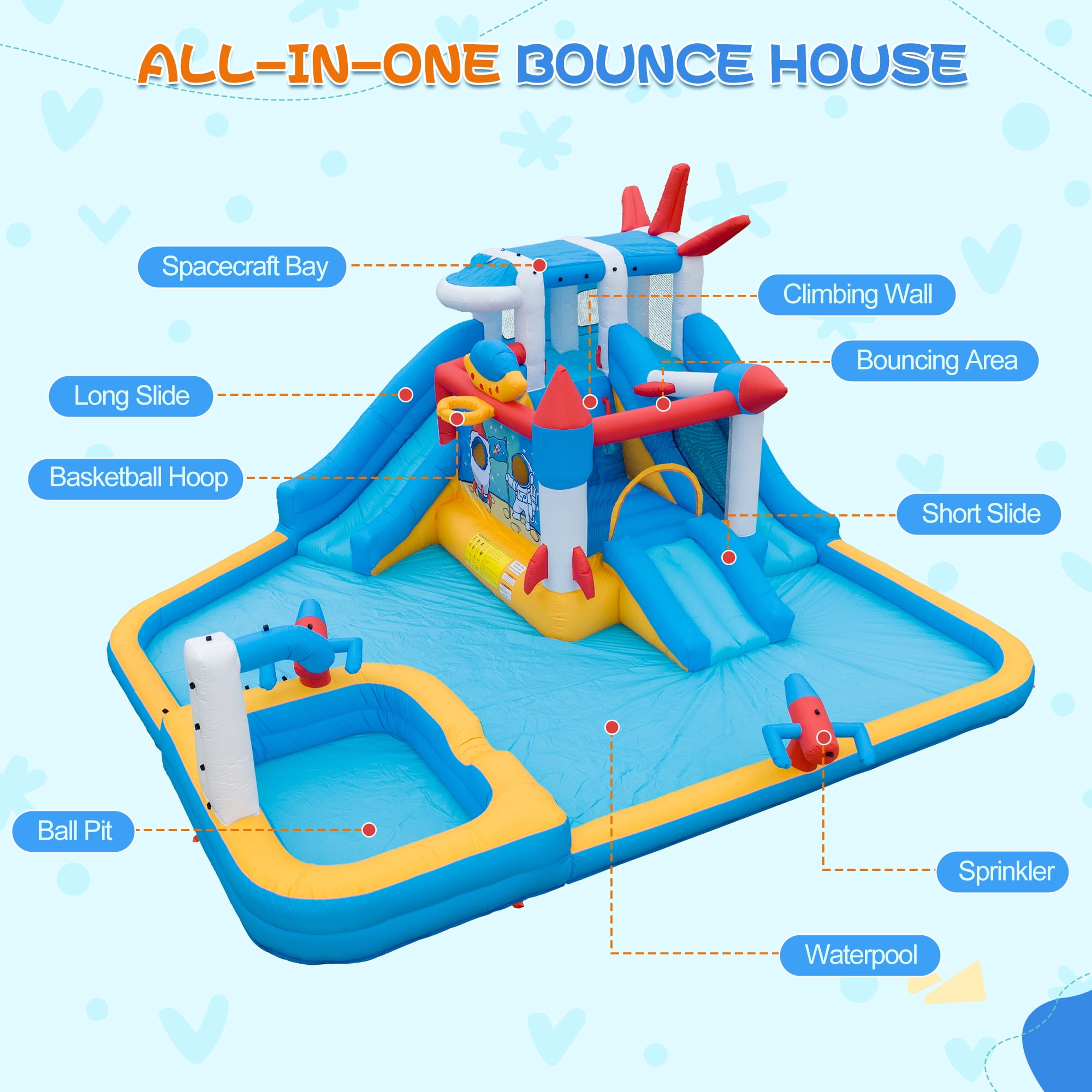 Eclife Inflatable Bounce House Water Slide with Blower, Backyard Water Park Combo with Slides, Splash Pool, Climbing Wall, Obstacle Course, Jumping Area for Indoor Outdoor