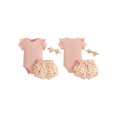 thumbnail image 2 of Baby Toddler Girls Shorts Clothes Set, 3 6 12 18 Months Short Sleeve Romper with Floral Shorts and Hairband Summer Outfit, 2 of 9