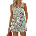 thumbnail image 2 of Iaqnaocc Two Piece Sets for Women Casual Short Sets for Women Vintage Floral Print Square Neck Tank Top and Shorts Summer Outfits Beach Outfits for Women Matching Sets Women Clothing Light Green L, 2 of 5