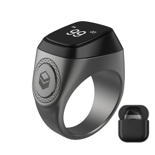Contador-Registrador Anillos inteligentes de 20 mm OLED Bluetooth compatible con musulmanes Tally Counter Ring (negro)
