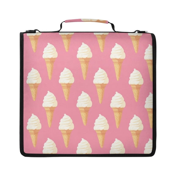 Zipper Binder with Shoulder Strap 2 inch 3 Ring Waterproof File Folder Organizer Bag 500 Sheet Ice Cream Pattern