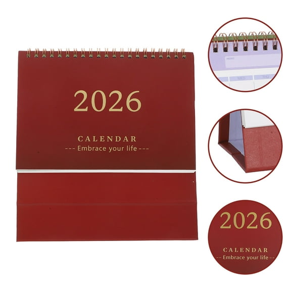OFFIGAM 2026 Small Desk Calendar Dark Red Foldable Standup for Home Decor