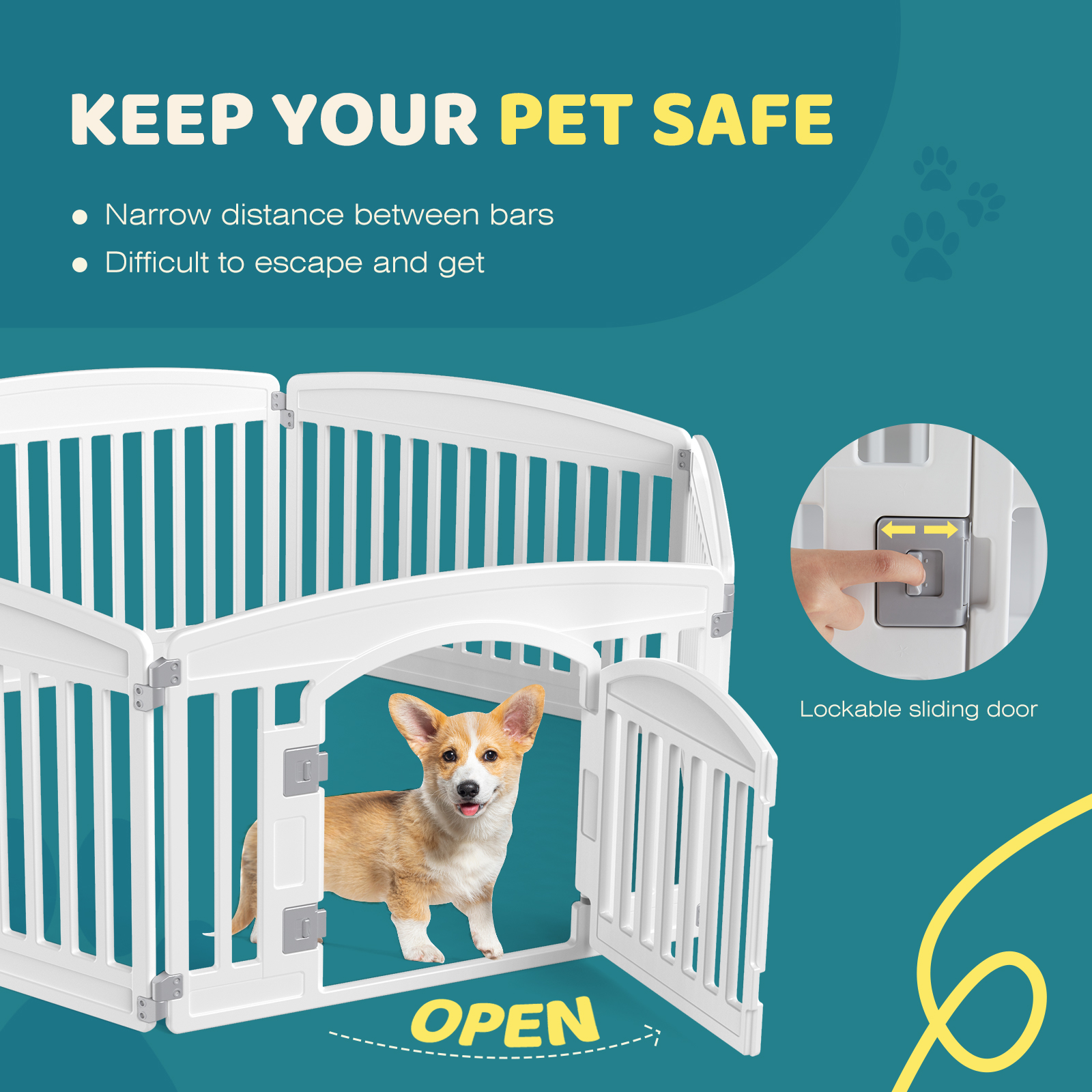 MCQ 24-Inch 6-Panel Indoor Dog Playpen - Foldable Fence for Small Dogs, Apartment Friendly, Easy Storage - White