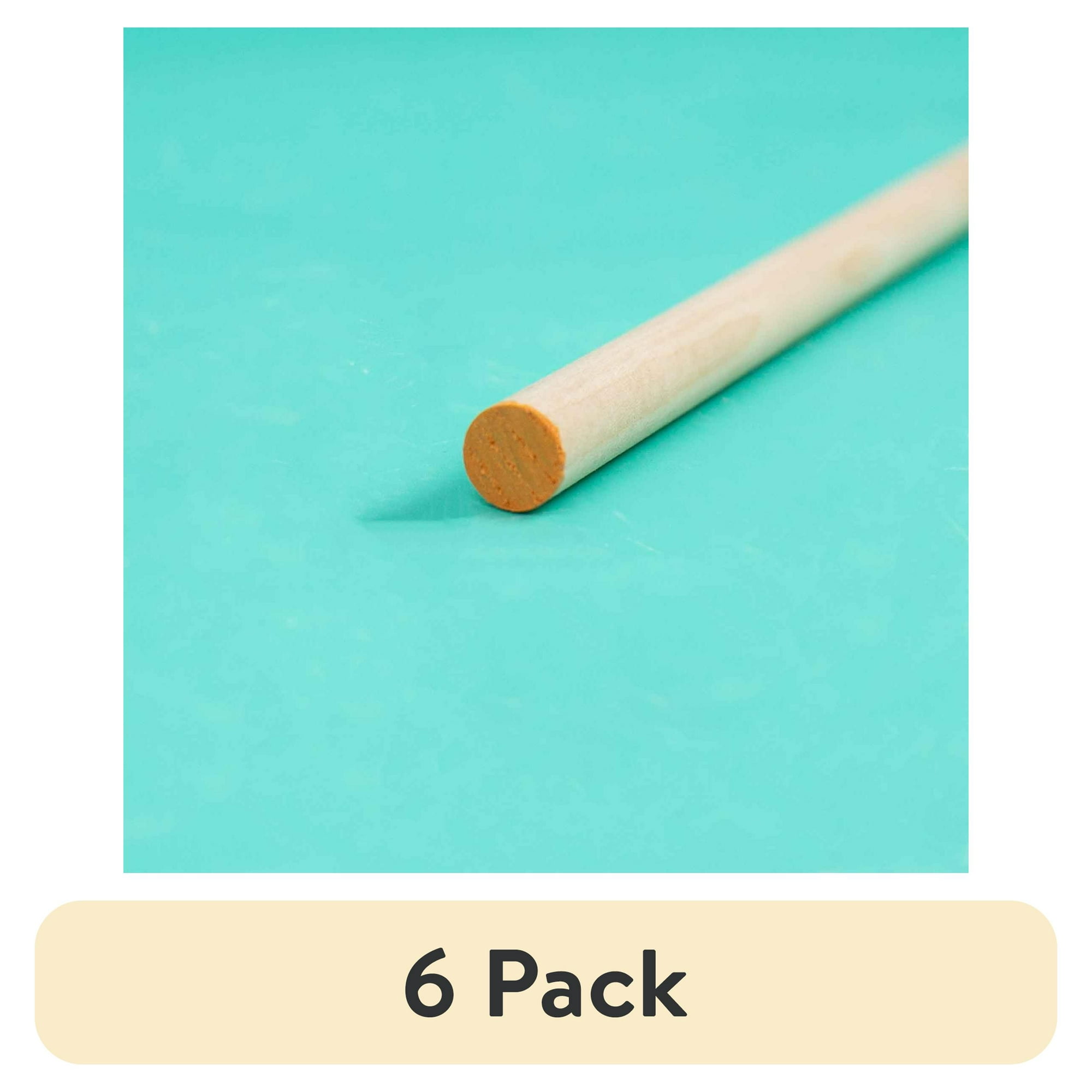 (6 pack) Hello Hobby Wood Dowel, 36” Long, 3/8-inch Diameter, Orange Ends