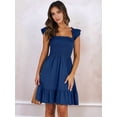 thumbnail image 4 of Women's Sleeveless Square Neck Smocked Ruffle Backless Boho Short Sundress Dress for Summer Beach Navy Blue L, 4 of 9