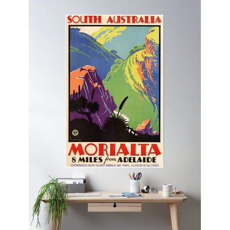 Kna Prints - Vintage Travel Poster - South Australia, Morialta, 8 Miles From Adelaide Poster , UNFRAMED-8x12