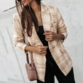 thumbnail image 3 of comerut Women Blazer Double-breasted Plaid Print Lapel Long Sleeves Thick Warm Cardigan Formal Business Winter Coat Female Clothes, 3 of 8