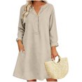 thumbnail image 2 of TEAJOPSUU Women's Midi Dresses Cotton Blend Loose Fit V Neck Button Placket Long Sleeve Dresses with Pockets Casual Solid Color Dresses Khaki, 2 of 7
