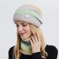 thumbnail image 2 of 2 Pcs Womens Winter Hats Scarf Set Gradient Color Hat Thickened Warm Ear Cold Knitted Hat Two Piece Set, 2 of 5