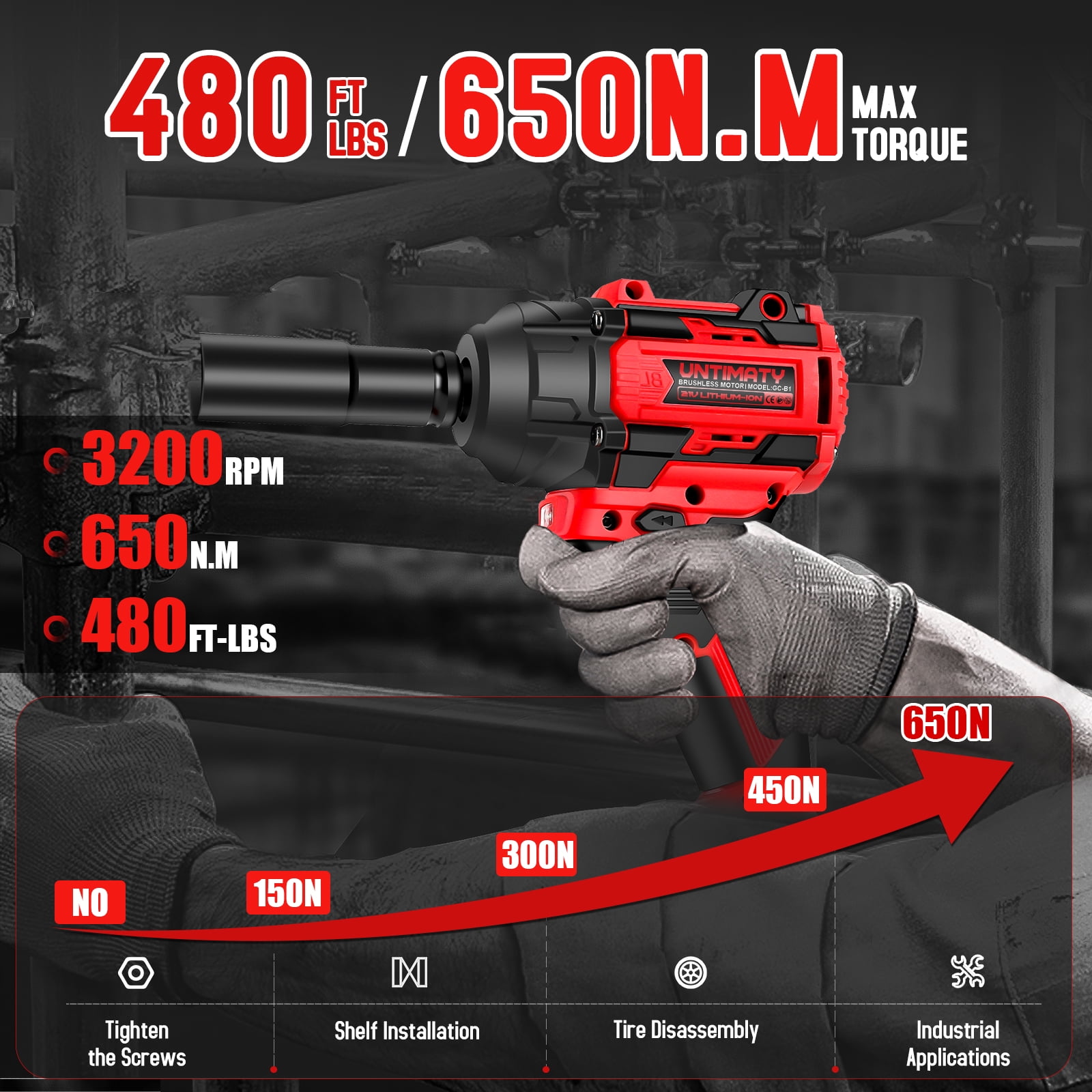 UNTIMATY Upgraded Brushless Impact Wrench 650Nm, Impact Gun 1/2'' with 4.0Ah Batteries, 9 Sockets, 8 Drills & 6 Screws