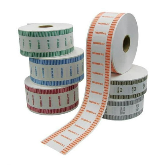 6.25 in. 0.50 Pennies Bleached White Kraft Automatic Coin Wrap, Red - 12 Count