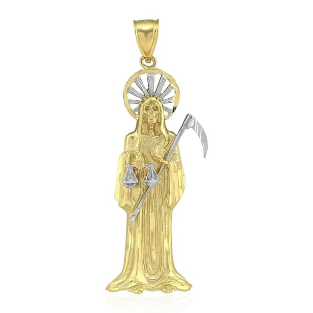 Wjd Exclusives 10k Yellow Gold Santa Muerte Grim Reaper Diamond Cut Charm Pendant Com - 10k Gold Santa Muerte Pendant