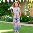 thumbnail image 4 of Uourmeti Kids Girls Short Sleeve Sweet Butterfly Flower Print Dress Summer Casual Loose Dresses Cute Holiday Long Maxi Dress with Pockets, Size 9-10 Years, 4 of 7