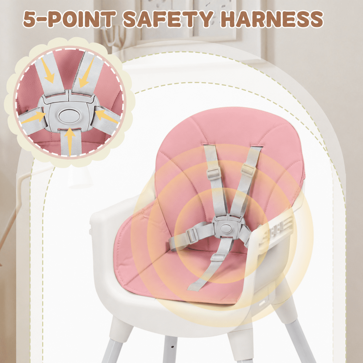 Ktaxon Baby High Chair, Convertible 3 in 1 High Chairs for Babies and Toddlers, Baby Highchair with 5-Point Safety Harness, Adjustable Height & Dining Tray, Pink