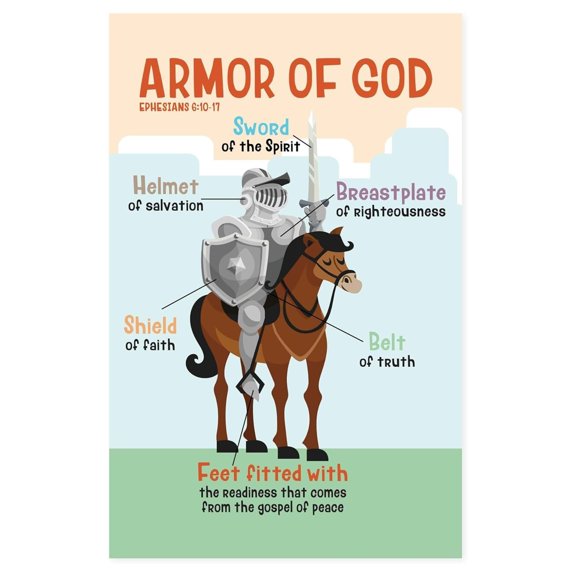 Bible Posters For Kids - Armor of God Sunday School Posters For Christian Classroom Decor, Sunday School Decorations For Classroom & Church Nursery Decor
