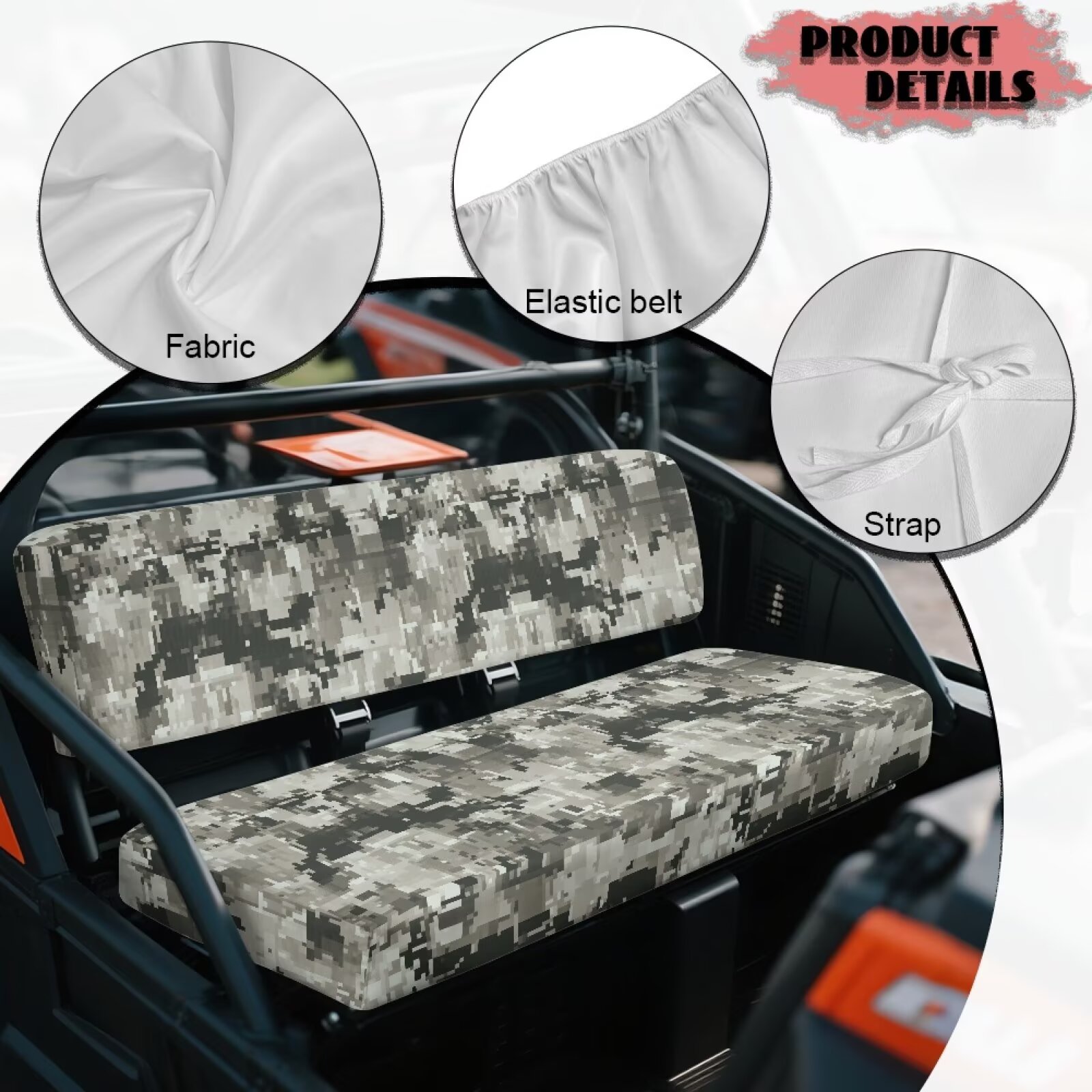 Binienty Grey Camo UTV Bench Seat Covers Compatible With Kawasaki Mule 3000 3010 3020, Easy to Install Anti-scratch Polyester UTV Seat Cover Set for Mule 4000 2009-2023 2025 2 Passenger Seats
