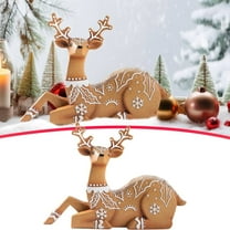 HmNPlay Standing Sitting Christmas Reindeer Statue Brown Resin Deer Figurine Holiday Home Tabletop Mantel Xmas Decoration Gift Keepsake**