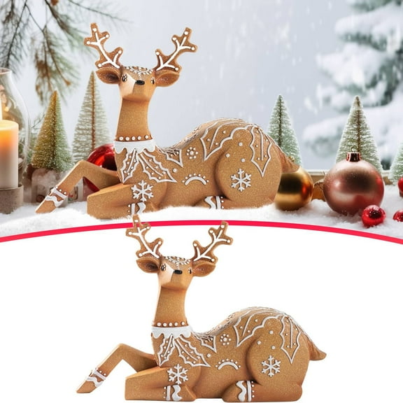 HmNPlay Standing Sitting Christmas Reindeer Statue Brown Resin Deer Figurine Holiday Home Tabletop Mantel Xmas Decoration Gift Keepsake**