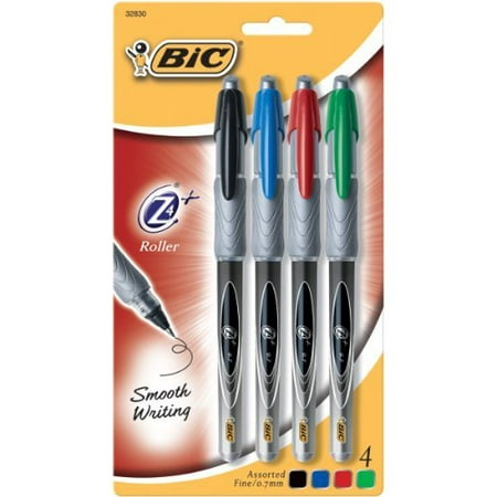 BIC Z4+ Roller Ballpoint Pen Fine Point (0.7mm)-Assorted-4 ct; Packaging may