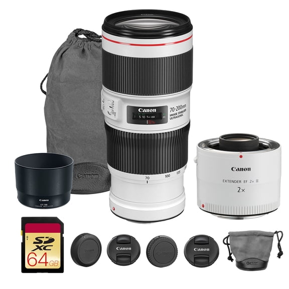 Canon EF 70-200mm f/4L IS II USM Lens | L-Series Telephoto Zoom with Image Stabilization & Fast Autofocus | For Sports, Wildlife, & Portrait Photography (2309C002)   Extender EF 2X III   64GB Card