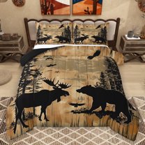 Homewish Wild Moose Bear Bedding Comforter Set,Jungle Animal Twin Comforter Sets,Black Brown Bedding Set For Boys Kids,Breathable Home Decor Reversible,2-Piece
