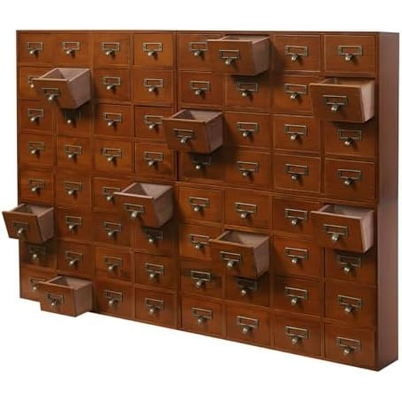 64 Drawer Wooden Apothecary Cabinet, Library Card Catalog Storage Organizer with  Holders, Vintage Brown Desktop Drawer Organizer for Office, Kitchen, Bedroom, Craft Supplies