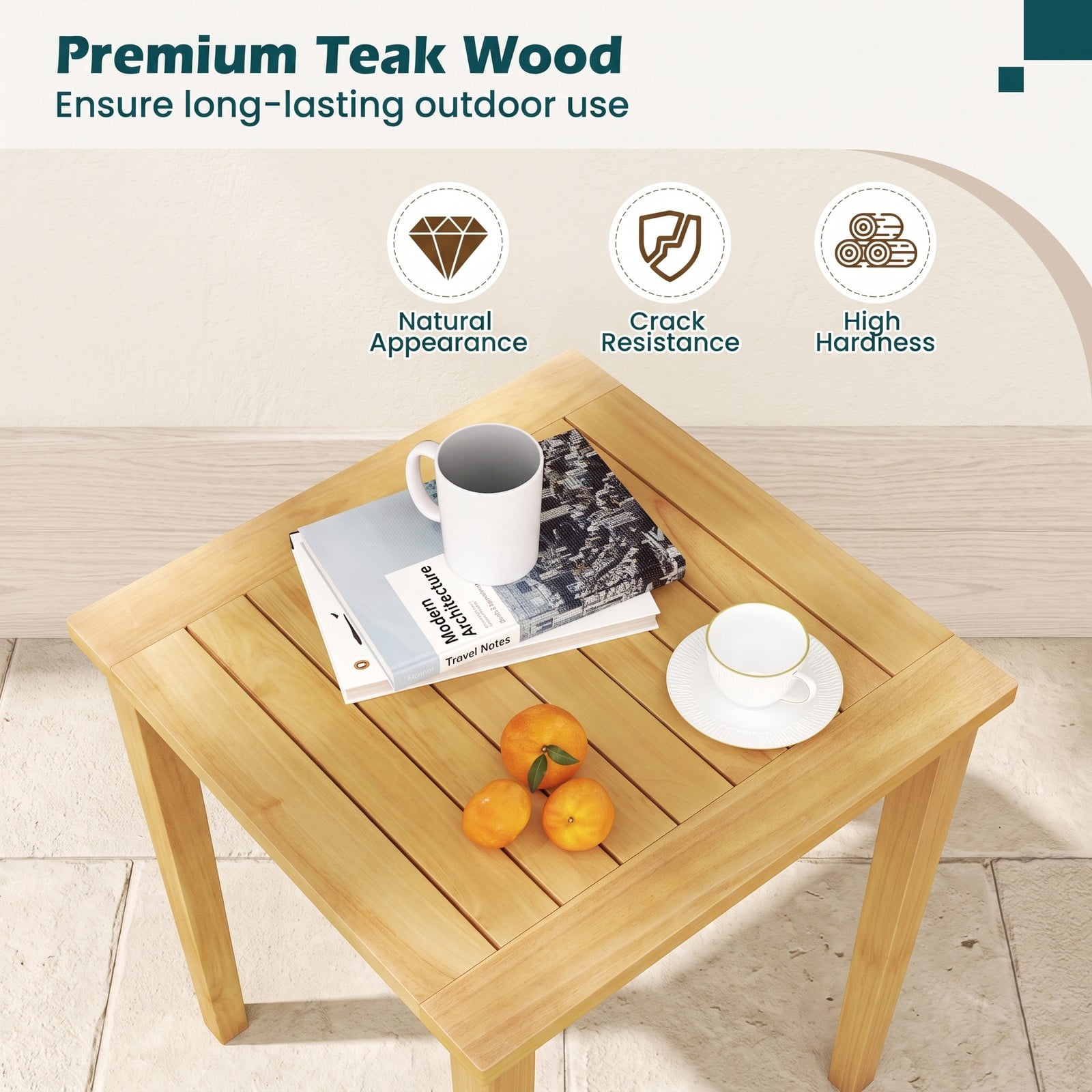 Furnibear Set of 2 Teak Wood Outdoor Patio Nesting Side Tables Space Saving End Tables for Backyard and Poolside, Natural