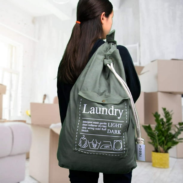 Canvas laundry bag with shoulder strap sale