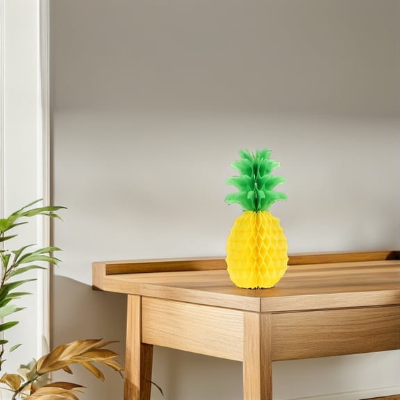 Raindrops 5PCS Pineapple Honeycomb Centerpieces Yellow Tissue Paper Lighting for Luau Party Table Decor