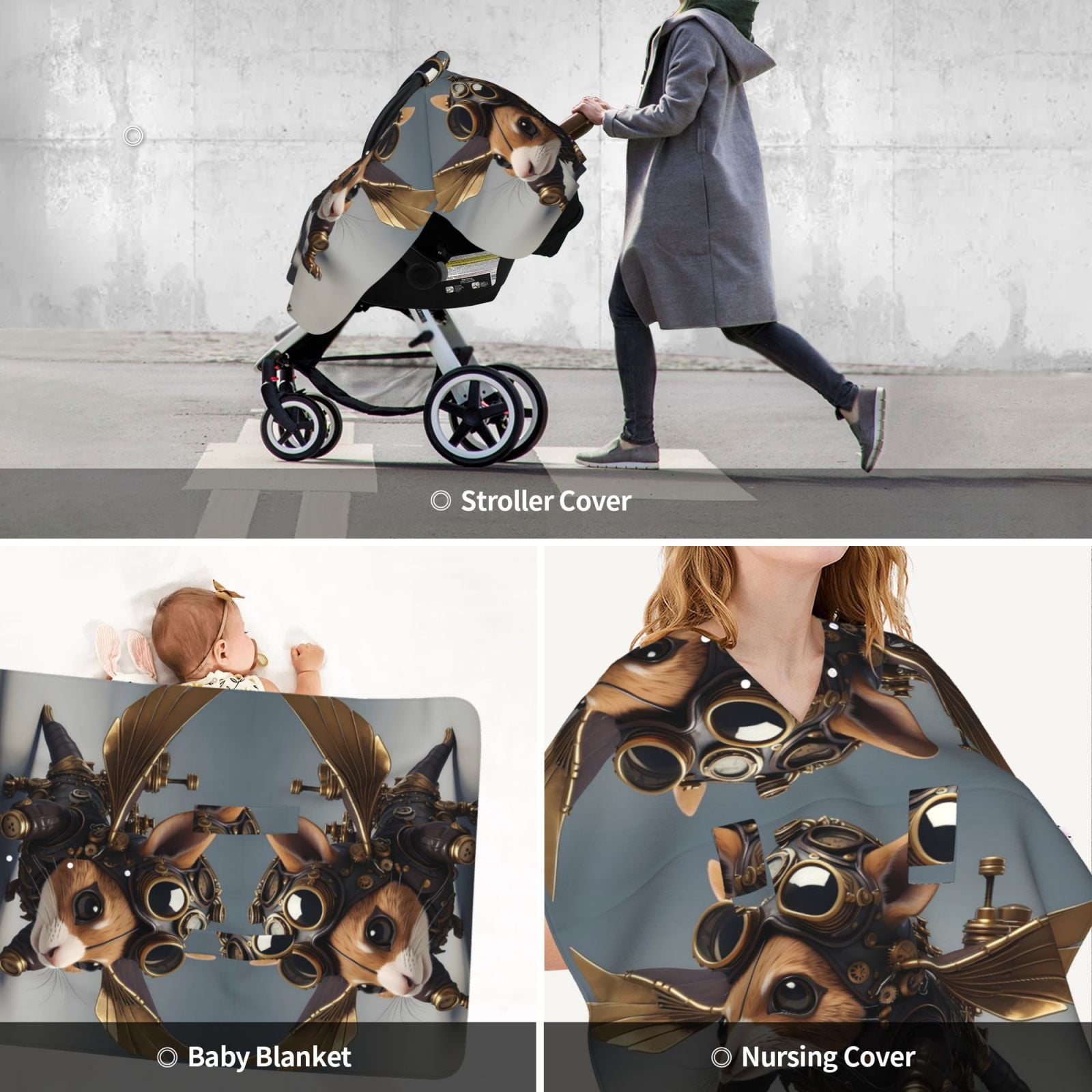 Car Seat Cover Baby - Steampunk Squirrel Pilot Breathable Infant Car Seat Cover for Baby Carseat, Lightweight Comfort Baby Essentials Must Haves Newborn Stuff for Girl Boy